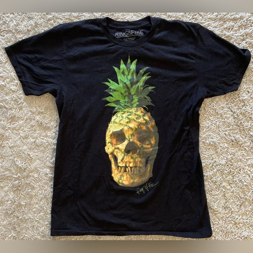 RING OF FIRE black short sleeve pineapple t shirt top mens medium m